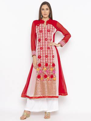 Red Embroidered Georgette Party Wear Kurti 2