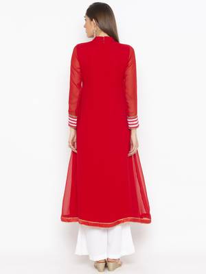 Red Embroidered Georgette Party Wear Kurti 4