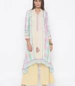 Cream Embroidered Cotton Party Wear Kurtis