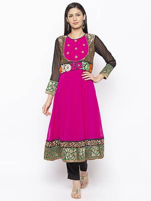 Pink Embroidered Georgette Party Wear Kurti 1