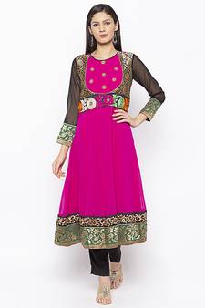 Pink Embroidered Georgette Party Wear Kurti