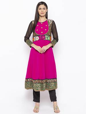 Pink Embroidered Georgette Party Wear Kurti 2
