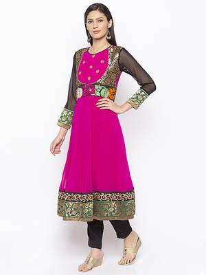Pink Embroidered Georgette Party Wear Kurti 3