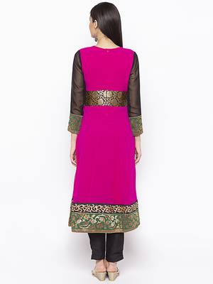 Pink Embroidered Georgette Party Wear Kurti 4