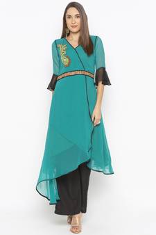 Green Embroidered Georgette Party Wear Kurti
