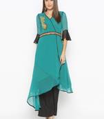 Green Embroidered Georgette Party Wear Kurti