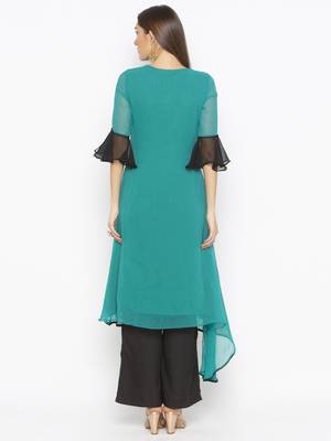 Green Embroidered Georgette Party Wear Kurti 4