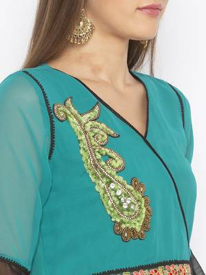 Green Embroidered Georgette Party Wear Kurti 5