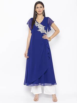 Blue Embroidered Georgette Party Wear Kurti 1