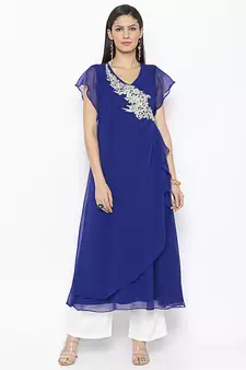 Blue Embroidered Georgette Party Wear Kurti