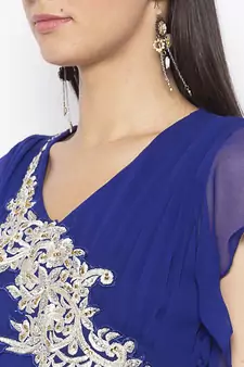 Blue Embroidered Georgette Party Wear Kurti