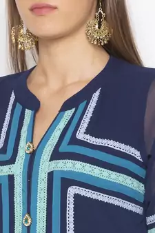 Blue Embroidered Georgette Party Wear Kurti