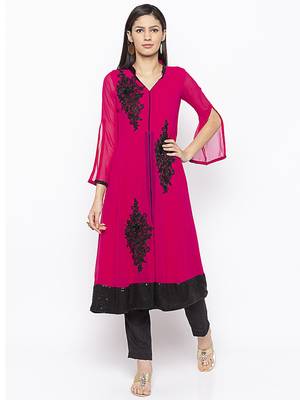 Magenta Embroidered Georgette Party Wear Kurti 2