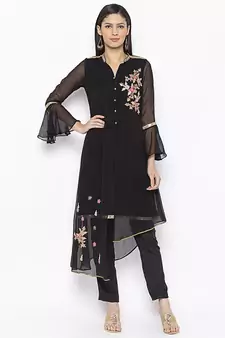 Black Embroidered Georgette Party Wear Kurti