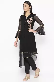 Black Embroidered Georgette Party Wear Kurti