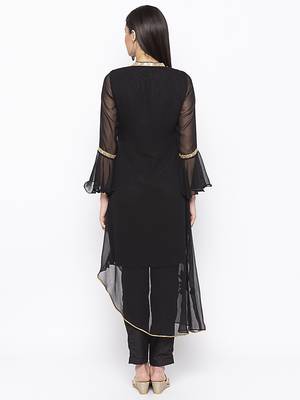 Black Embroidered Georgette Party Wear Kurti 4