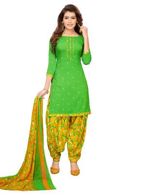 Green Crepe Printed Unstitched salwar with dupatta 1