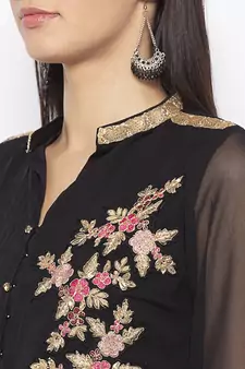 Black Embroidered Georgette Party Wear Kurti