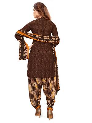 Brown Crepe Printed Unstitched salwar with dupatta 4