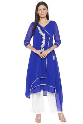 Blue Embroidered Georgette Party Wear Kurti 1