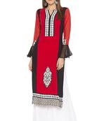 Red Embroidered Crepe Party Wear Kurti
