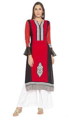 Red Embroidered Crepe Party Wear Kurti 2