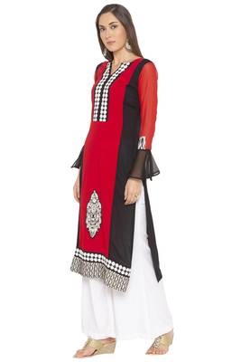 Red Embroidered Crepe Party Wear Kurti 3