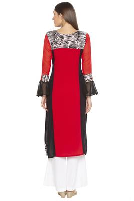 Red Embroidered Crepe Party Wear Kurti 4