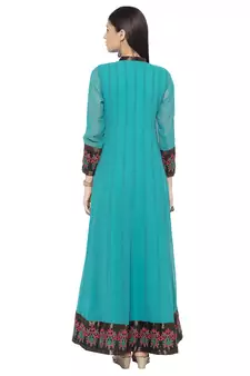 Green Embroidered Georgette Party Wear Kurti