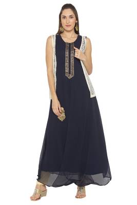 Blue Embroidered Georgette Party Wear Kurti 2