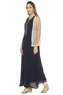 Blue Embroidered Georgette Party Wear Kurti 3