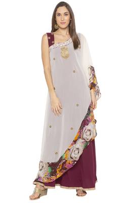 Cream Embroidered Georgette Party Wear Kurti 1