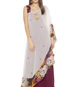 Cream Embroidered Georgette Party Wear Kurti