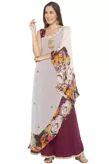 Cream Embroidered Georgette Party Wear Kurti