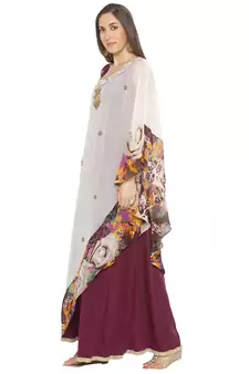 Cream Embroidered Georgette Party Wear Kurti