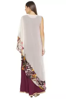 Cream Embroidered Georgette Party Wear Kurti