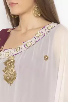 Cream Embroidered Georgette Party Wear Kurti
