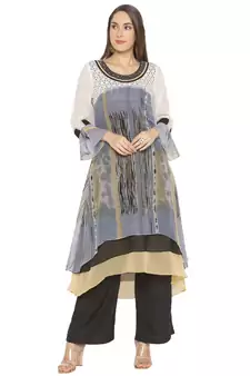 Grey Printed Georgette Party Wear Kurti