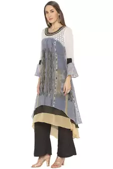 Grey Printed Georgette Party Wear Kurti