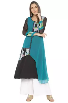 Green Printed Georgette Party Wear Kurti