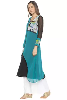 Green Printed Georgette Party Wear Kurti