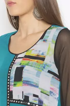 Green Printed Georgette Party Wear Kurti