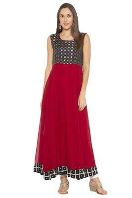 Maroon Printed Georgette Party Wear Kurtis 1