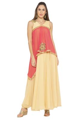 Beige Embroidered Georgette Party Wear Kurti 1