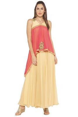 Beige Embroidered Georgette Party Wear Kurti 2