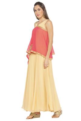 Beige Embroidered Georgette Party Wear Kurti 3