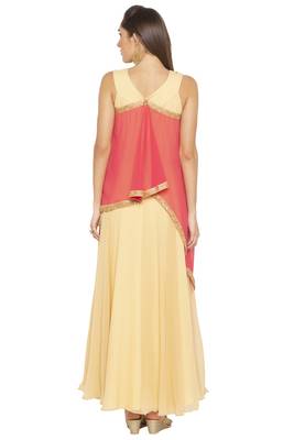 Beige Embroidered Georgette Party Wear Kurti 4