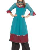 Green embroidered georgette party wear Kurti