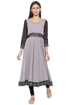 Grey Plain Crepe Party Wear Kurti 2