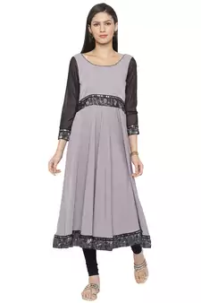Grey Plain Crepe Party Wear Kurti